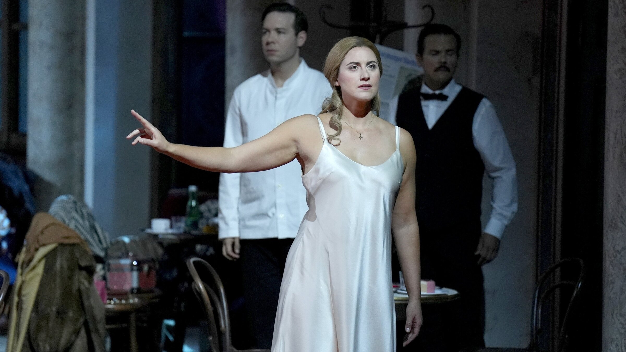 "Theodora": Jacquelyn Wagner (Theodora), Christopher Lowrey (Didymus), David Portillo (Septimius).