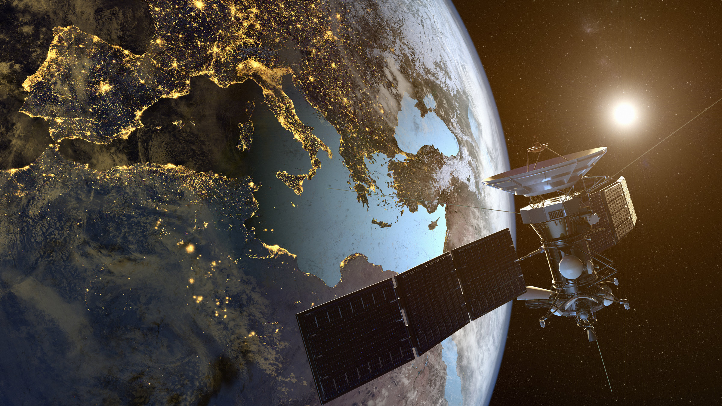 "Terra X: Die Vermessung der Erde: Von der Nebra-Scheibe bis zum GPS": Die Erde wird von einem Satelliten umkreist.