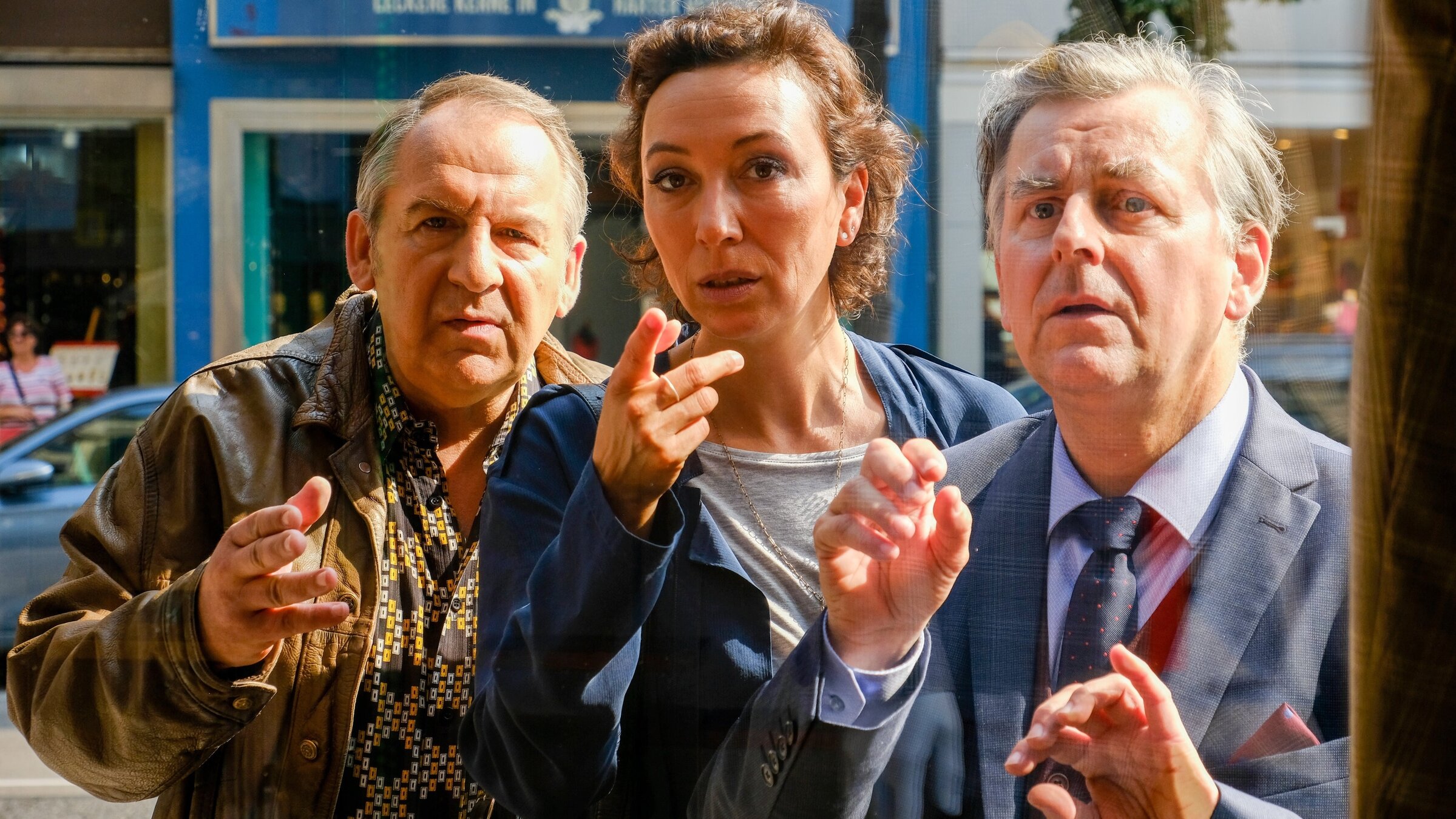 "Schnell ermittelt - Eberhard Bina": (v.li.): Wolf Bachofner (Franitschek), Ursula Strauss (Angelika Schnell), Johannes Silberschneider (Eberhard Bina).