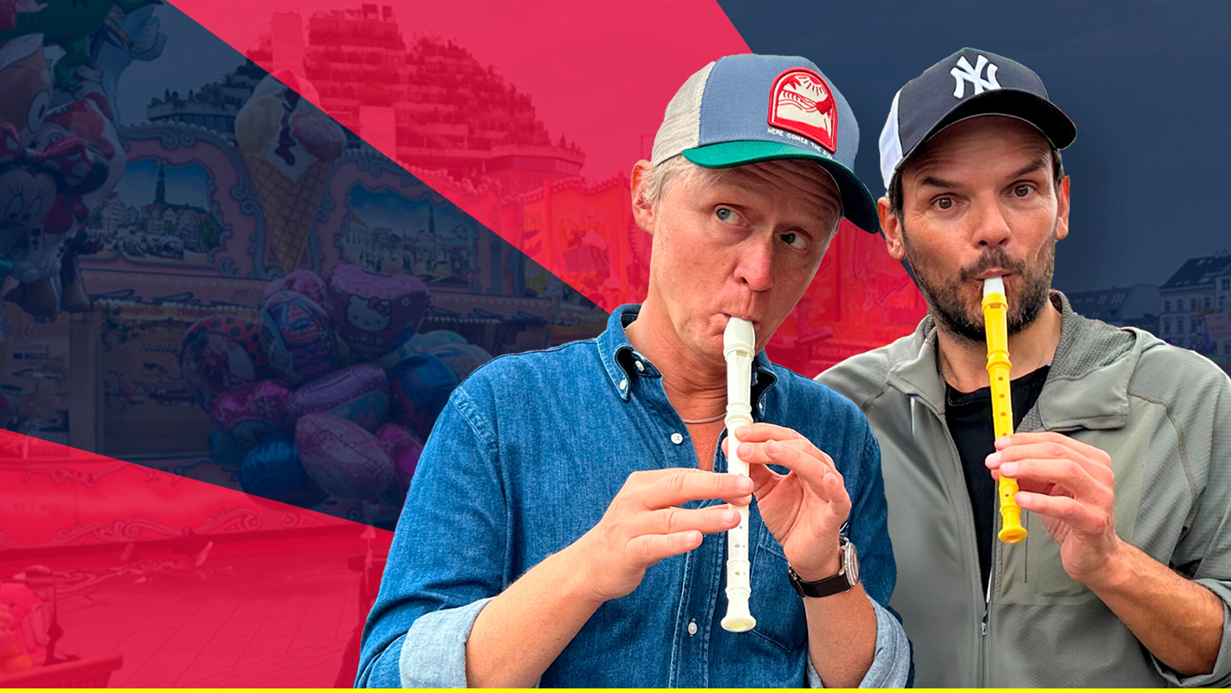 "Kurzstrecke mit Pierre M. Krause - Steffen Henssler hat Kirmes im Kopf": Jaaa, okay, der Sound ist nicht gut und auf dem Bild ist kaum was zu erkennen – aber im Gegensatz zu aufdringlichen Fans, haben wir Steffen Henssler vor Drehstart um Erlaubnis gefragt! Wahrscheinlich bereut er es trotzdem, sich von seinen Hitler-Dokus losgerissen zu haben. Denn Pierre M. Krause packt Steffen Henssler auf der Kirmes nicht in Zuckerwatte und bringt ihm auch beim Dosenschießen die Flötentöne bei!