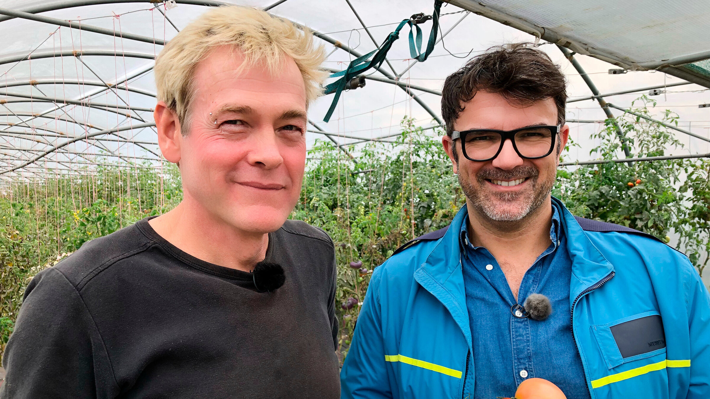 "Iss besser! - Tariks wilde Küche - Tomaten-Kabeljau vor Glückstadt": Tarik bei Tomatenzüchter Jörn Meyer.