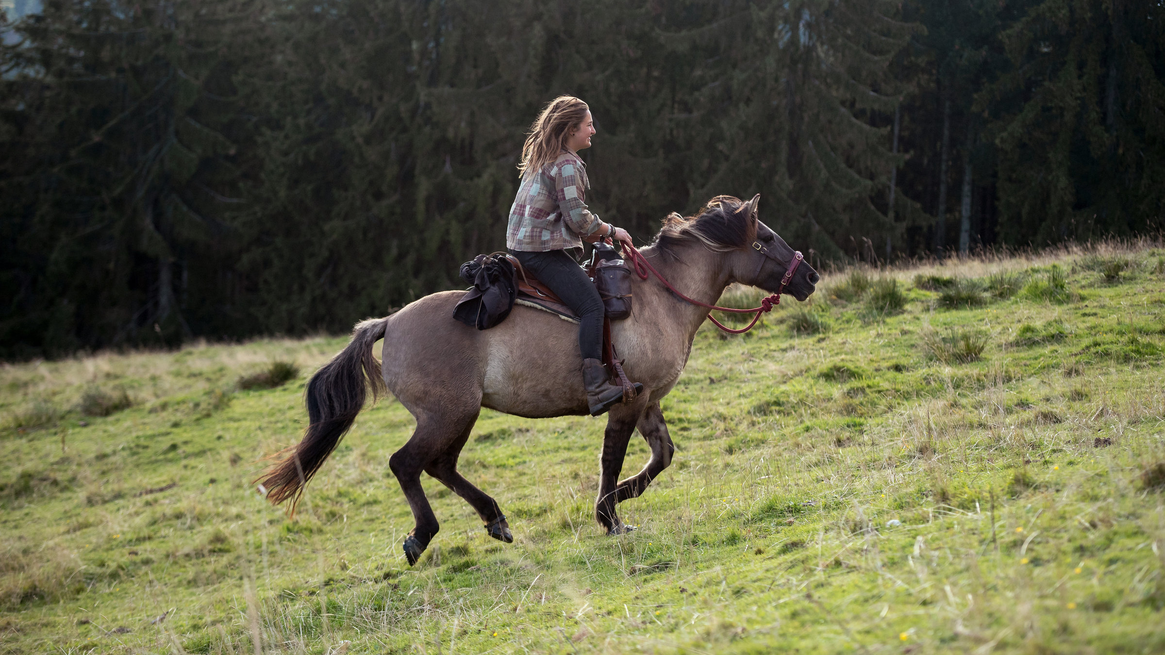 "Meine wilde Reise zu mir selbst": Simone galoppiert mit Luna durch die Berge.