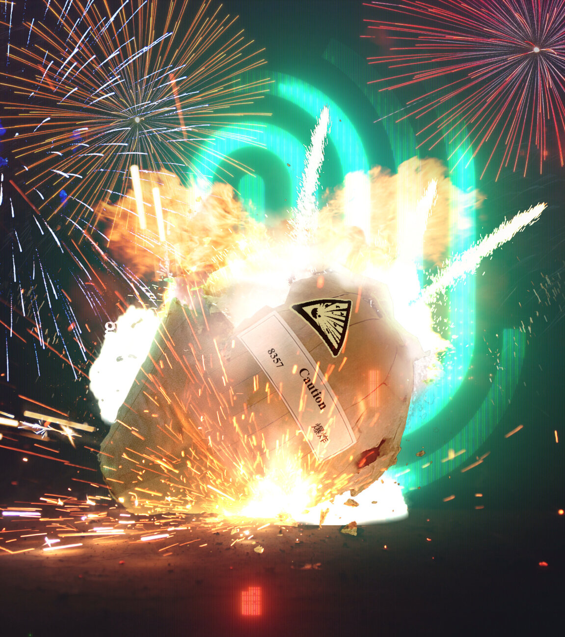 "Böller als Bomben - tödliche Pyrotechnik": Montage: Ein Feuerwerkskörper explodiert in der Bildmitte mit hellen Funken und Flammen. Dahinter steigen bunte Feuerwerksraketen vor einem dunklen Nachthimmel. Im Hintergrund liegt das Logo von "Die Spur".