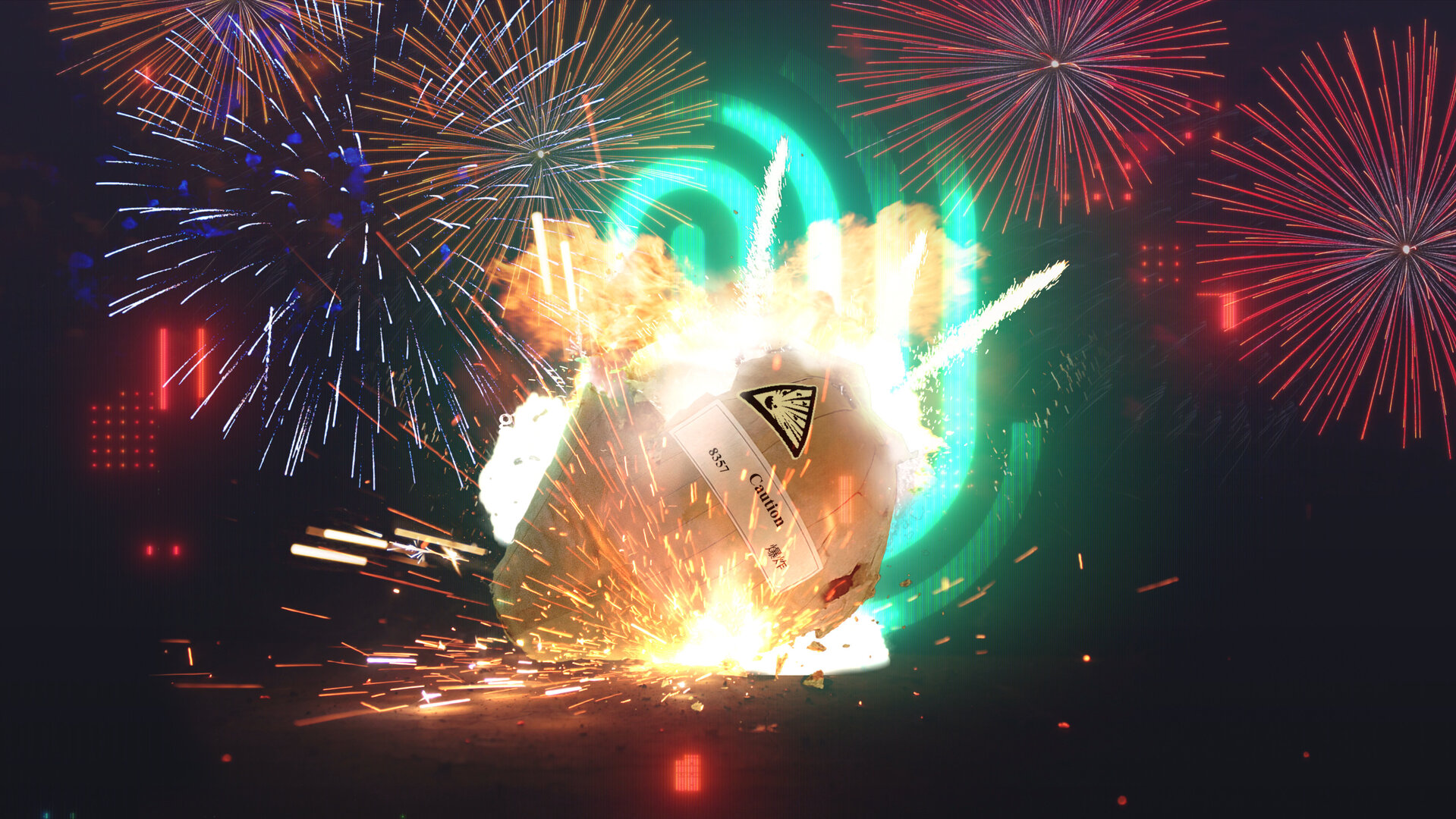 "Böller als Bomben - tödliche Pyrotechnik": Montage: Ein Feuerwerkskörper explodiert in der Bildmitte mit hellen Funken und Flammen. Dahinter steigen bunte Feuerwerksraketen vor einem dunklen Nachthimmel. Im Hintergrund liegt das Logo von "Die Spur".