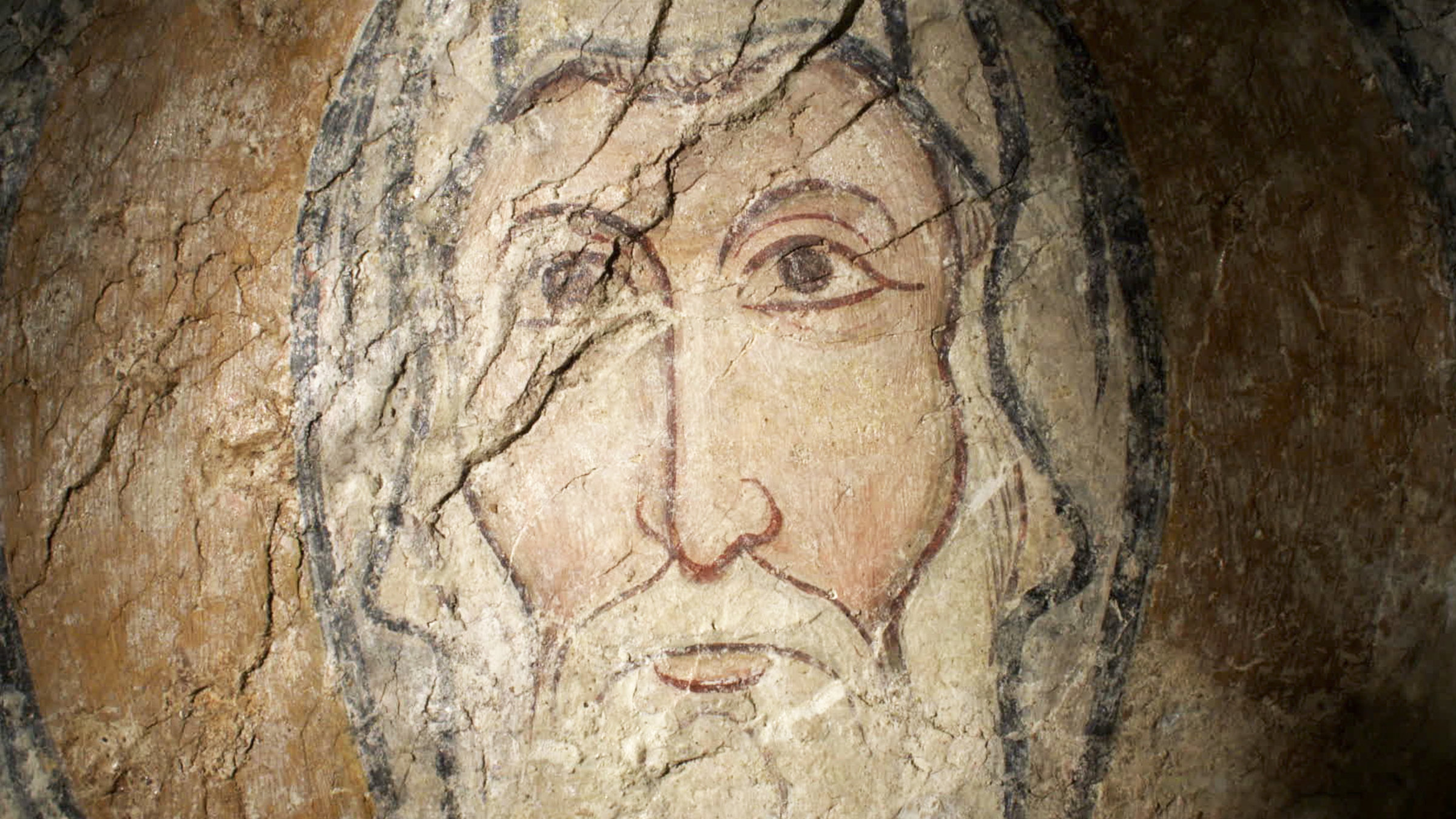 "Matera - Verborgene Heimat": Fresko in einer Felsenhöhle