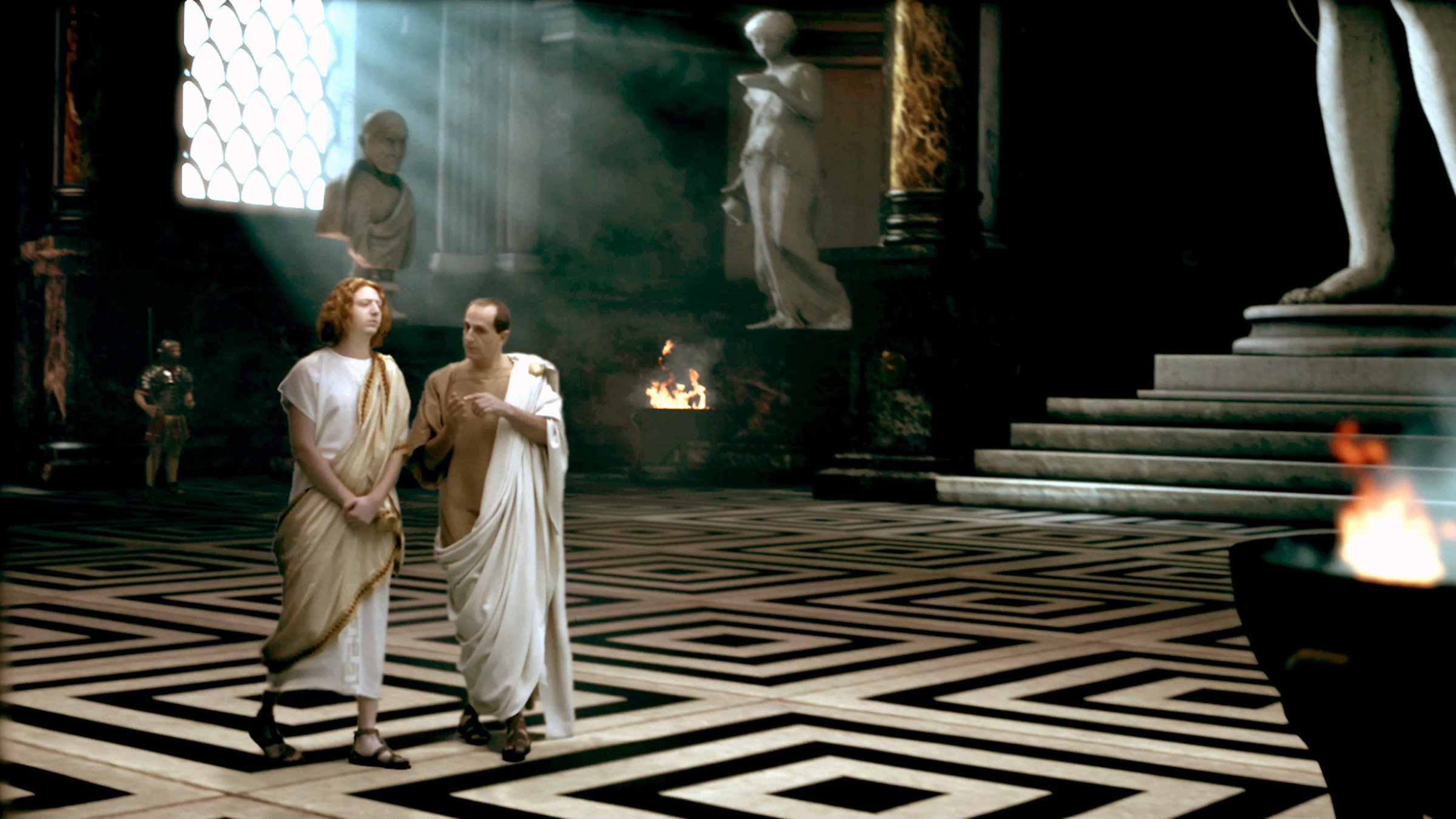 "Nero: Plädoyer für eine Bestie: Nero und die Römer" - Zweite Macht im Staate: Der Philosoph Seneca (re.) ist in den ersten Regierungsjahren Neros engster Berater.