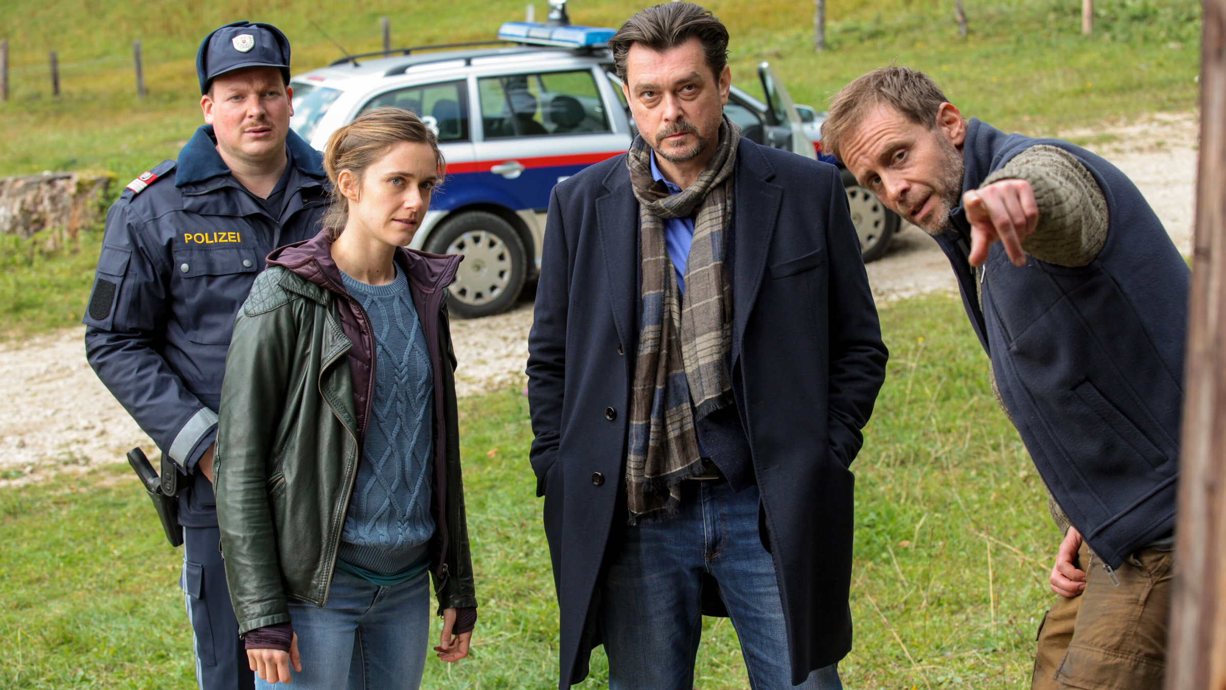 "Steirerkreuz": (v.li.): Holger Schober (Ferdinand Franz), Miriam Stein (Sandra Mohr), Hary Prinz (Sascha Bergmann), Julian Weigend (Veit Schindler).