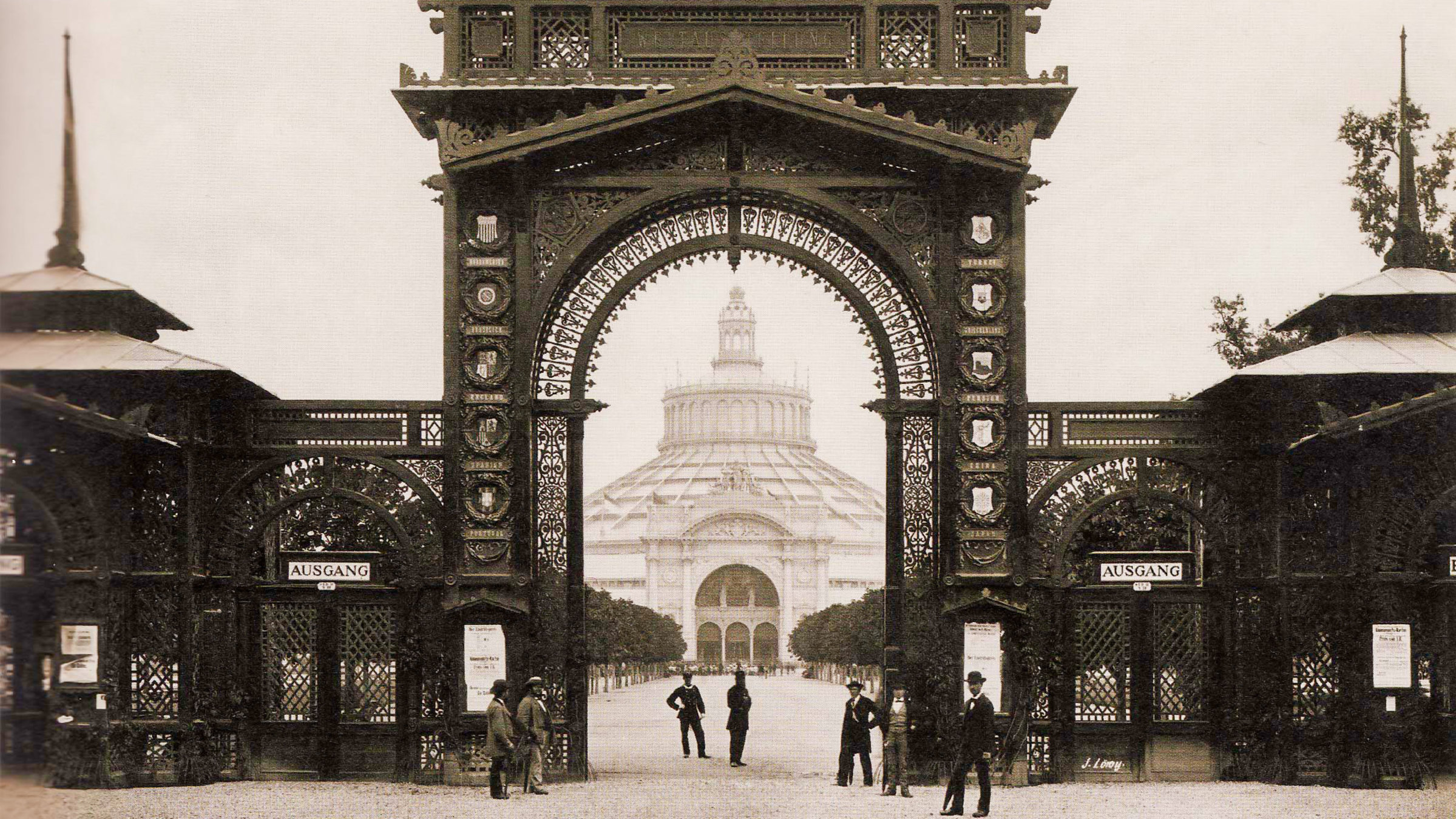 "Als Wien Weltstadt wurde - 150 Jahre Weltausstellung in Wien": Eingangstor zur Weltausstellung 1873 mit Rotunde im Hintergrund.
