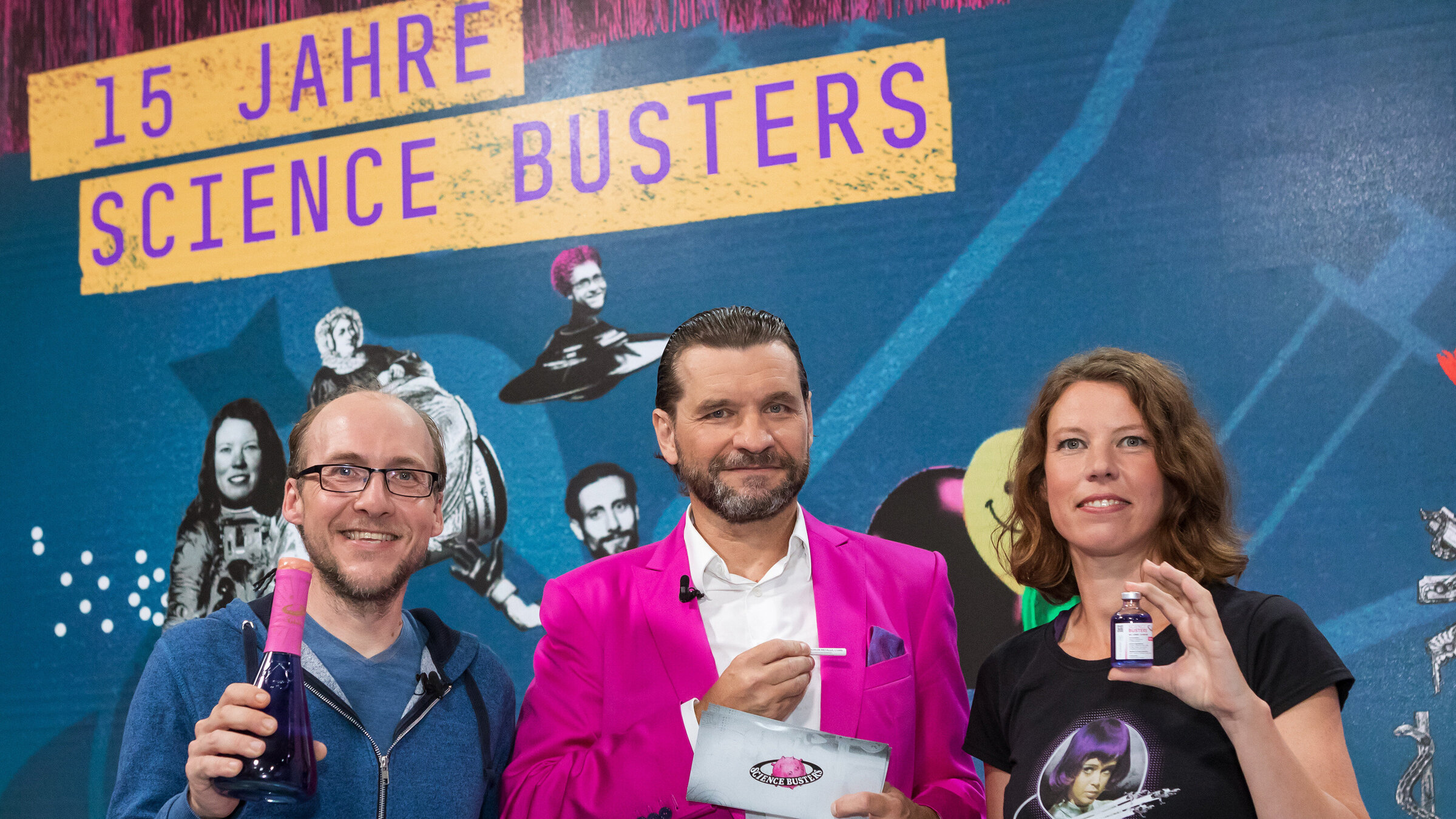 "Science Busters - Wer nichts weiß, muss alles glauben  - 15 Jahre Science Busters": Dr. Florian Freistetter (Astronom), Martin Puntigam, Dr. Ruth Grützbauch (Astronomin).