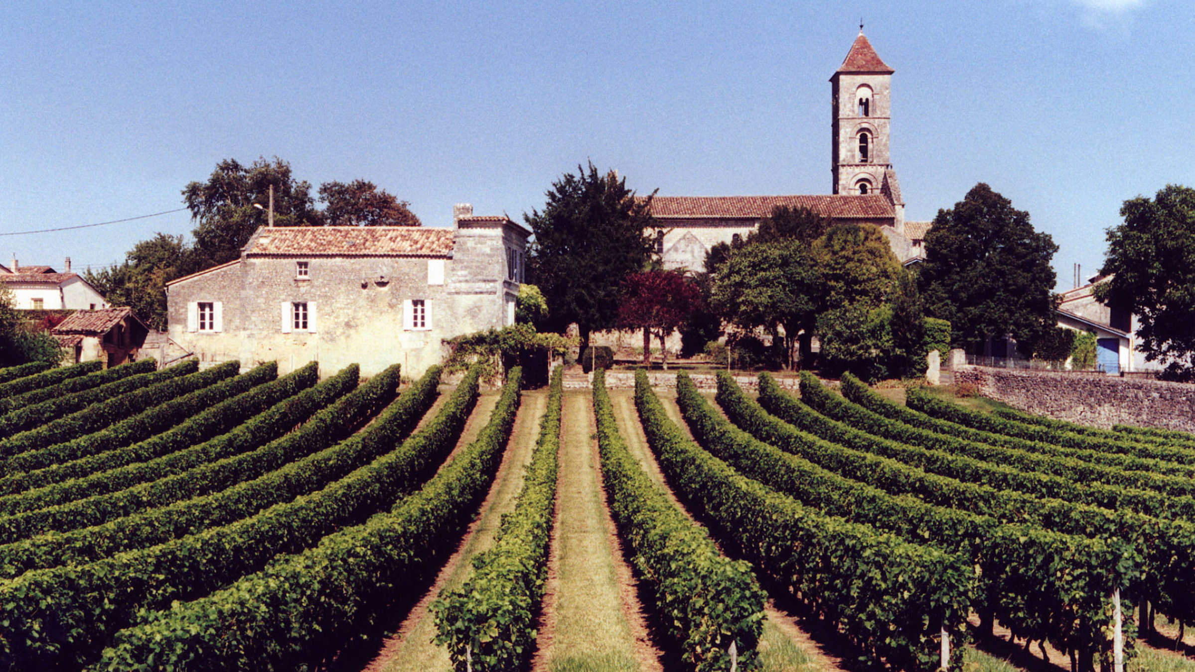 "Schätze der Welt - Erbe der Menschheit - Saint-Emilion, Frankreich": Alte Kirche vor Weinberg.