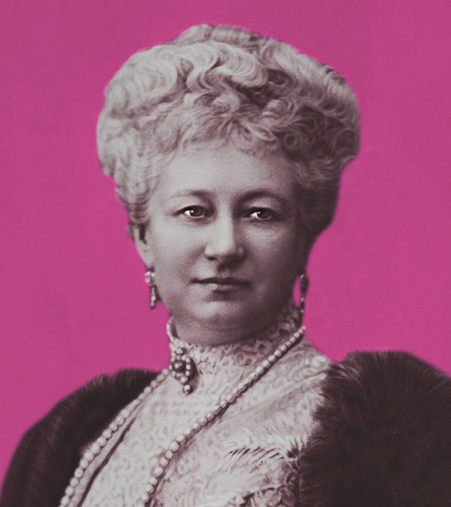 "ZDF-History: Auguste Victoria – Deutschlands letzte Kaiserin": Porträt der Kaiserin Auguste Victoria vor pinkfarbenem Hintergrund.
