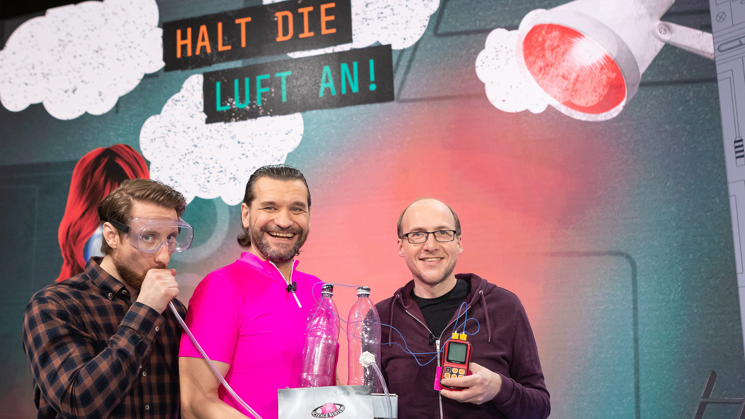 "Science Busters - Wer nichts weiß, muss alles glauben - Halt die Luft an": Martin Moder (PHD., Molekularbiologe), Martin Puntigam, Dr. Florian Freistetter (Astronom).