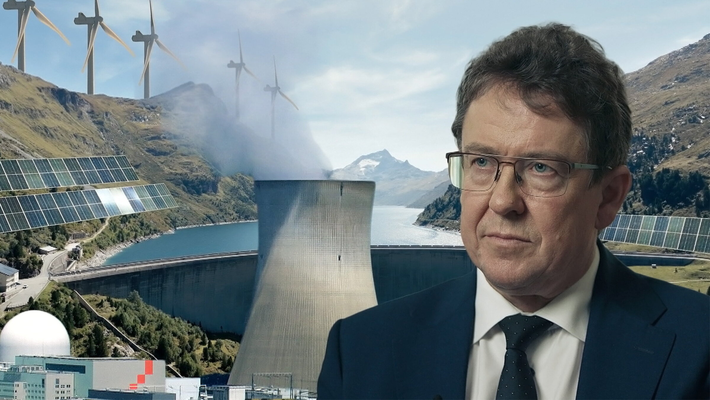 "Zurück zum Atomstrom? – Bundesrat Rösti und die Energiepolitik": Energieminister Albert Rösti will, dass der Schweiz in Zukunft alle technischen Optionen zur Verfügung stehen - auch Atomkraft. (Bildmontage)