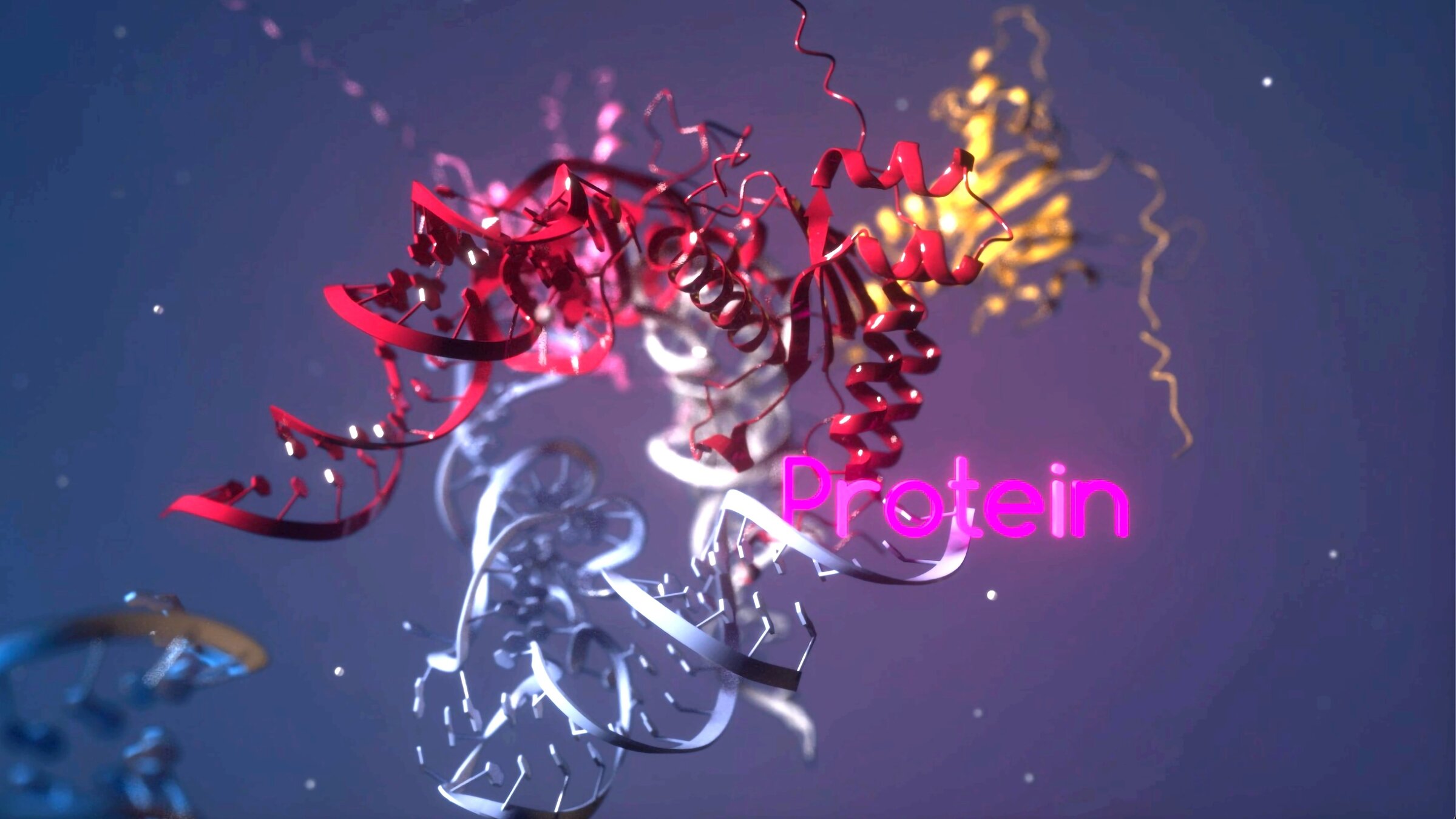 "Die Protein-Revolution": Grafische Darstellung eines Proteins, bestehend aus miteinander verschlungenen Aminosäureketten.