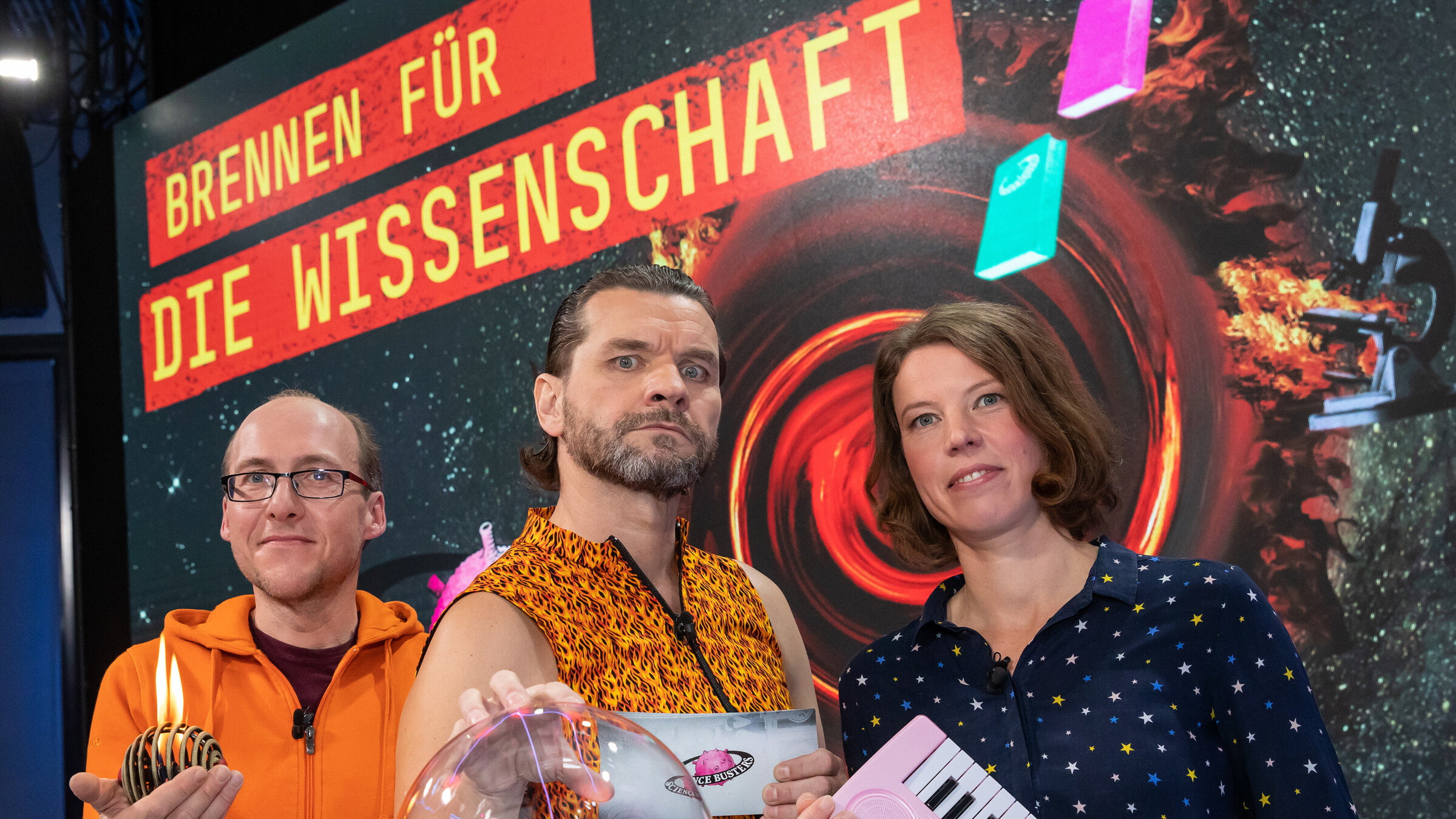 "Science Busters - Wer nichts weiß muss alles glauben - Brennen für die Wissenschaft": Dr. Florian Freistetter (Astronom), Martin Puntigam, Dr. Ruth Grützbauch (Astronomin).