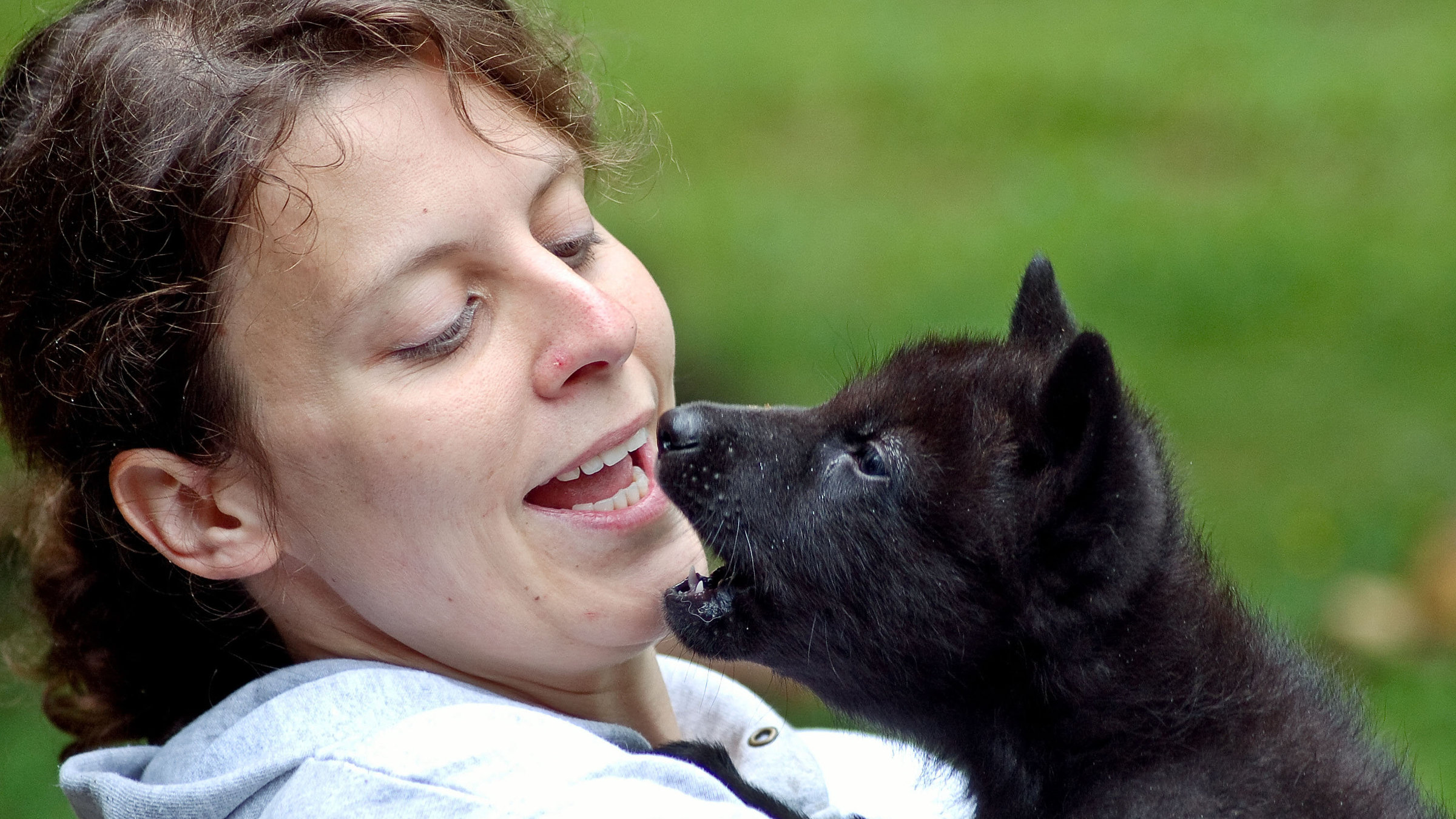 "Mit Wölfen unter einer Decke: Ernstbrunn - Montana und zurück": Wolfsforscherin Zsófia Virány mit Baby-Wolf.