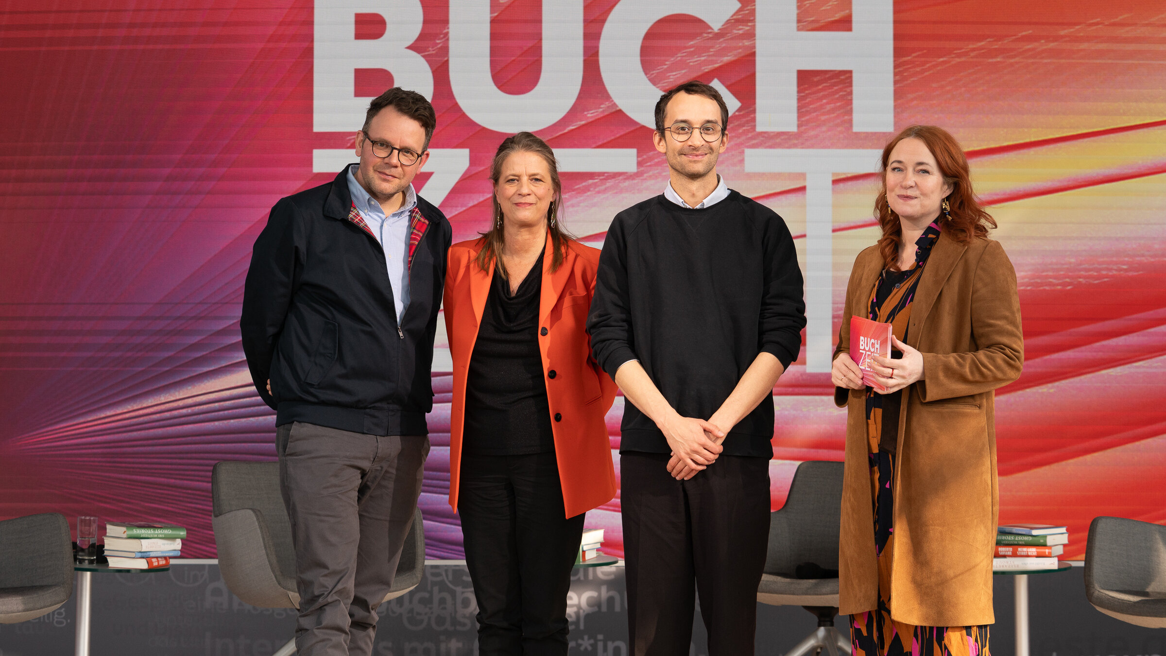 "Buchzeit (2026)": von links: Kai Sina, Sandra Kegel, Kais Harrabi, Katrin Schumacher