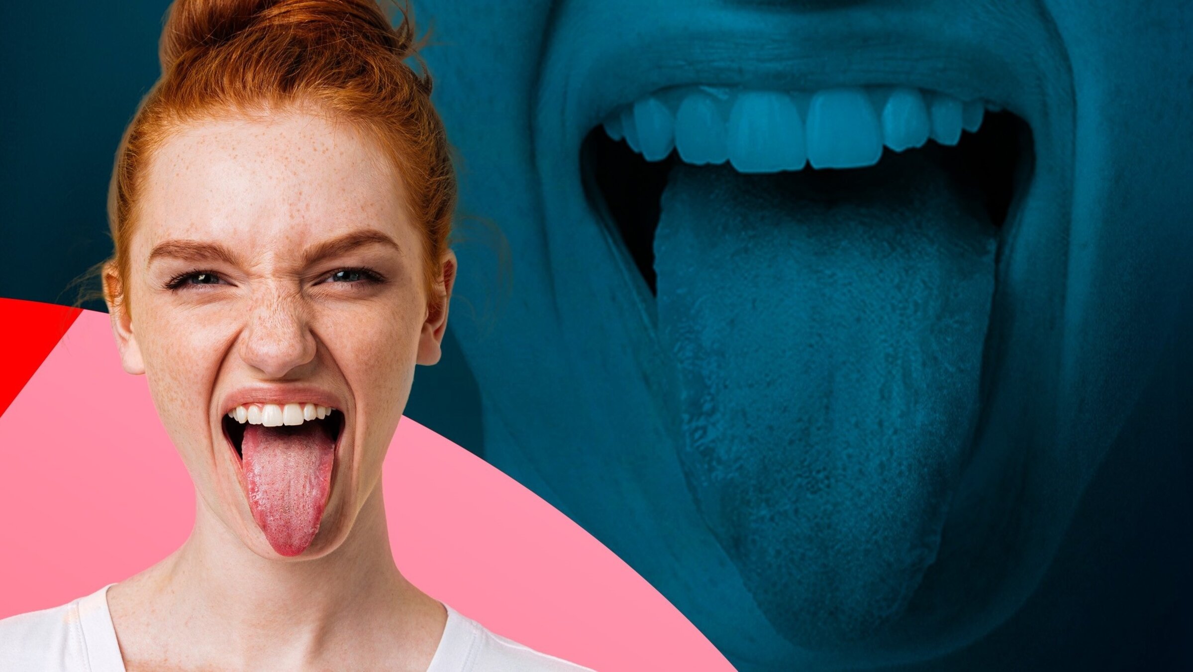 "Zunge: Das Super-Organ": Ein Mädchen streckt die Zunge frontal ins Bild. Rechts von ihr ist ein Schattenbild mit einer Zunge drauf zu erkennen.
