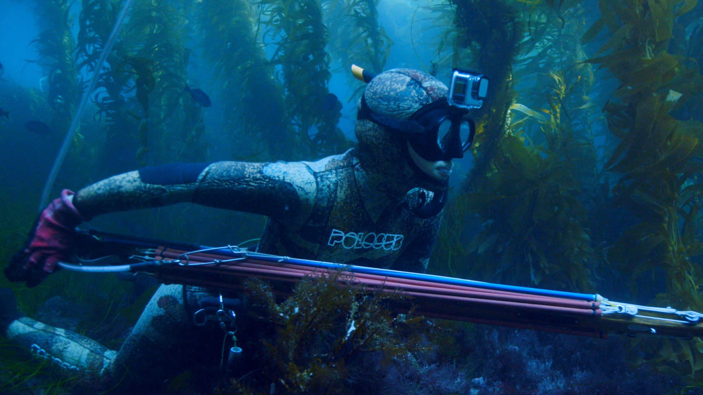 "DocuMe - Speara": Taucherin mit Harpune in der Totalen.