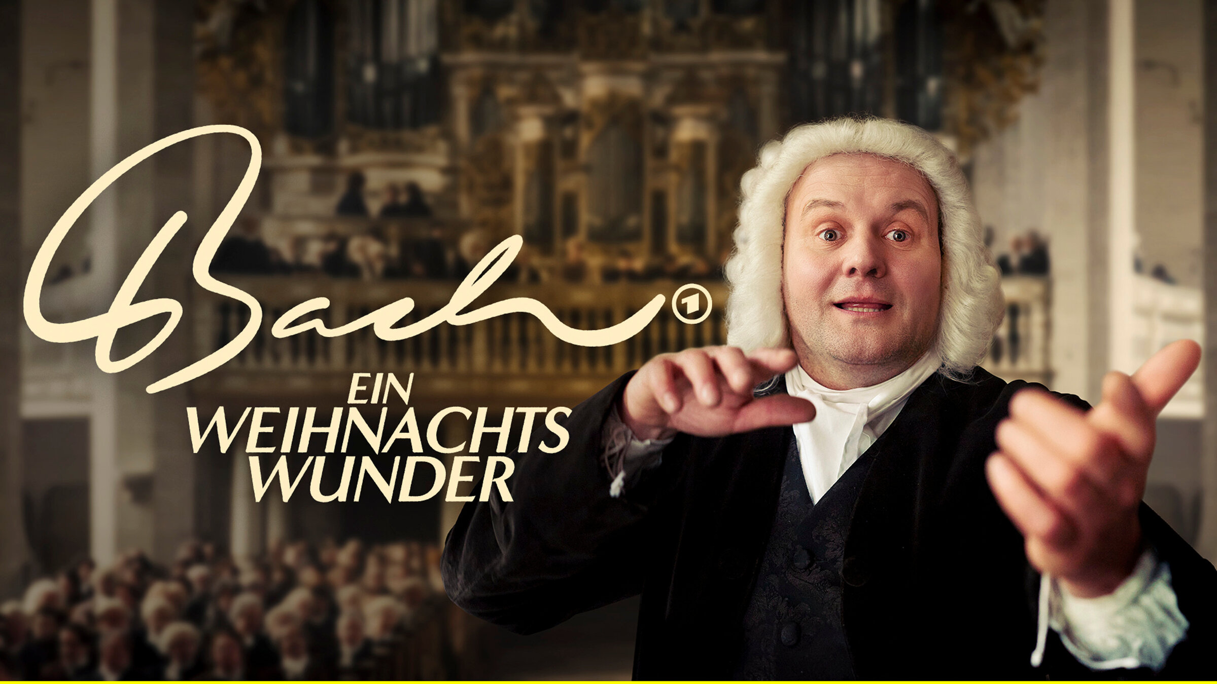 "Bach - Ein Weihnachtswunder": Johann Sebastian (Devid Striesow) mit Schriftzug "Bach - Ein Weihnachtswunder":