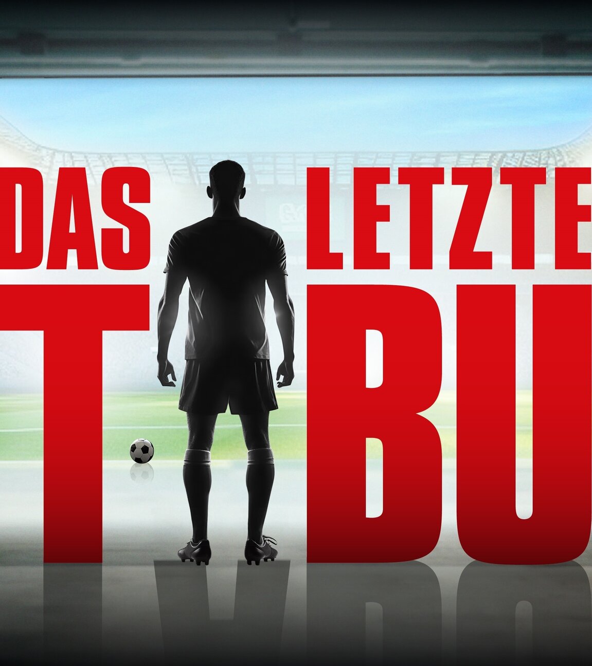 "Das letzte Tabu": Grafik: Im Titel des Films steht ein anonymisierter Fußballer mit dem Rücken zur Kamera. Hinter dem Titel ist der Ausgang auf ein Fußballfeld.