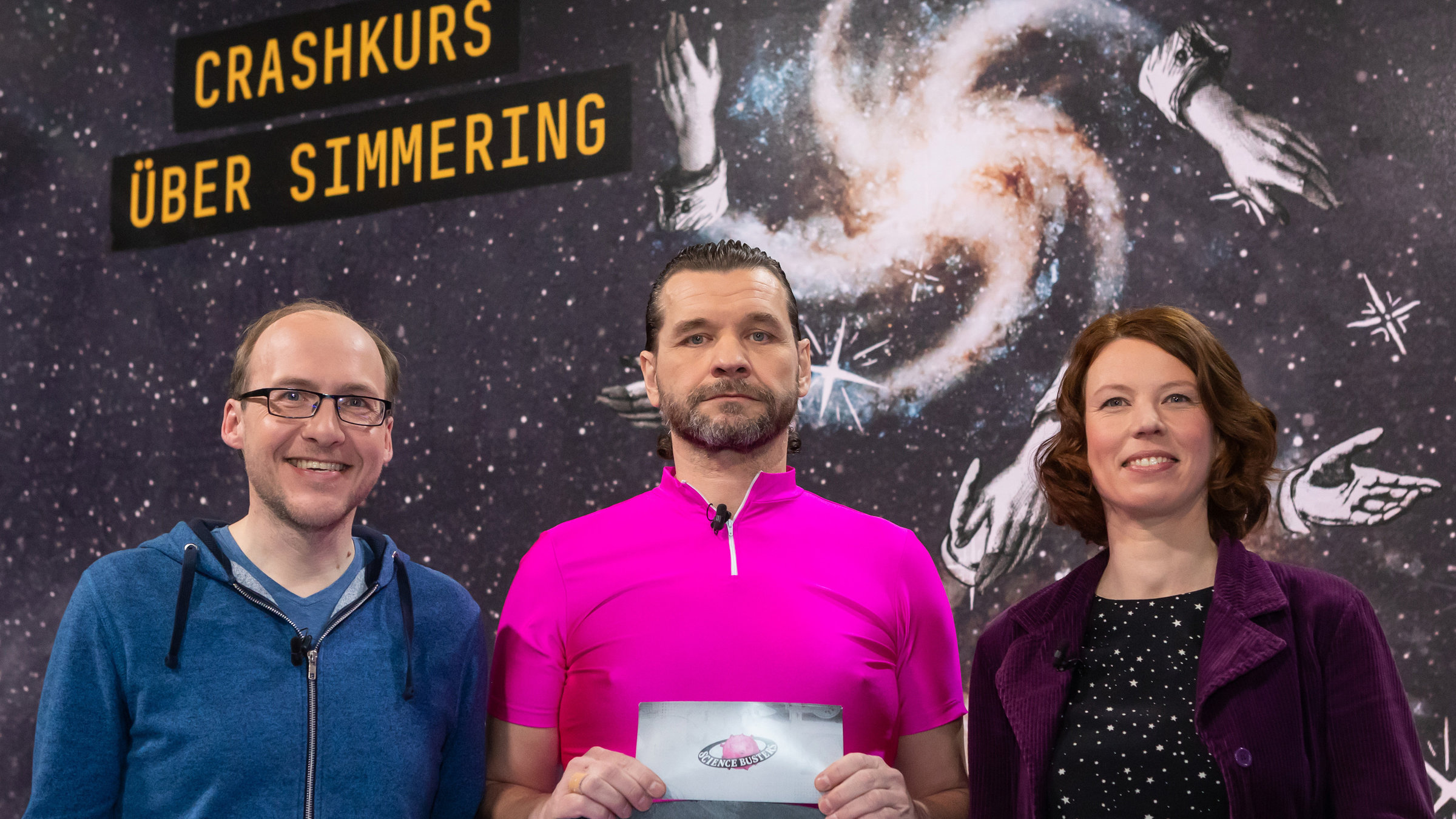 "Science Busters - Wer nichts weiß, muss alles glauben - Crashkurs über Simmering": Dr. Florian Freistetter (Astronom), Martin Puntigam, Dr. Ruth Grützbauch (Astronomin).