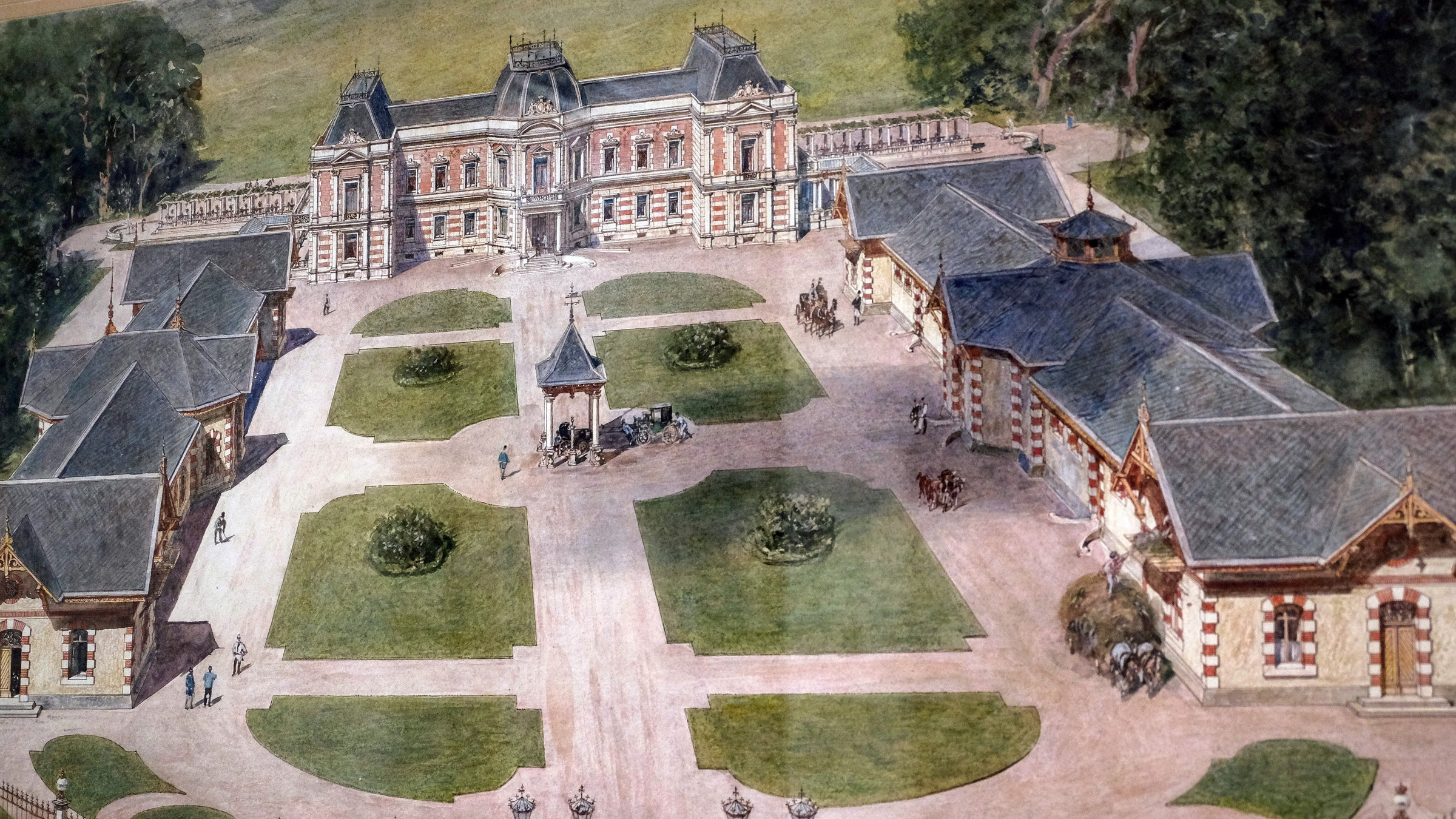"Die Hermesvilla - Sisis Schloss der Träume": Zeichnung der Villa Waldruh, wie die Hermesvilla nach dem Wunsch Kaiser Franz Josephs geheißen hätte.