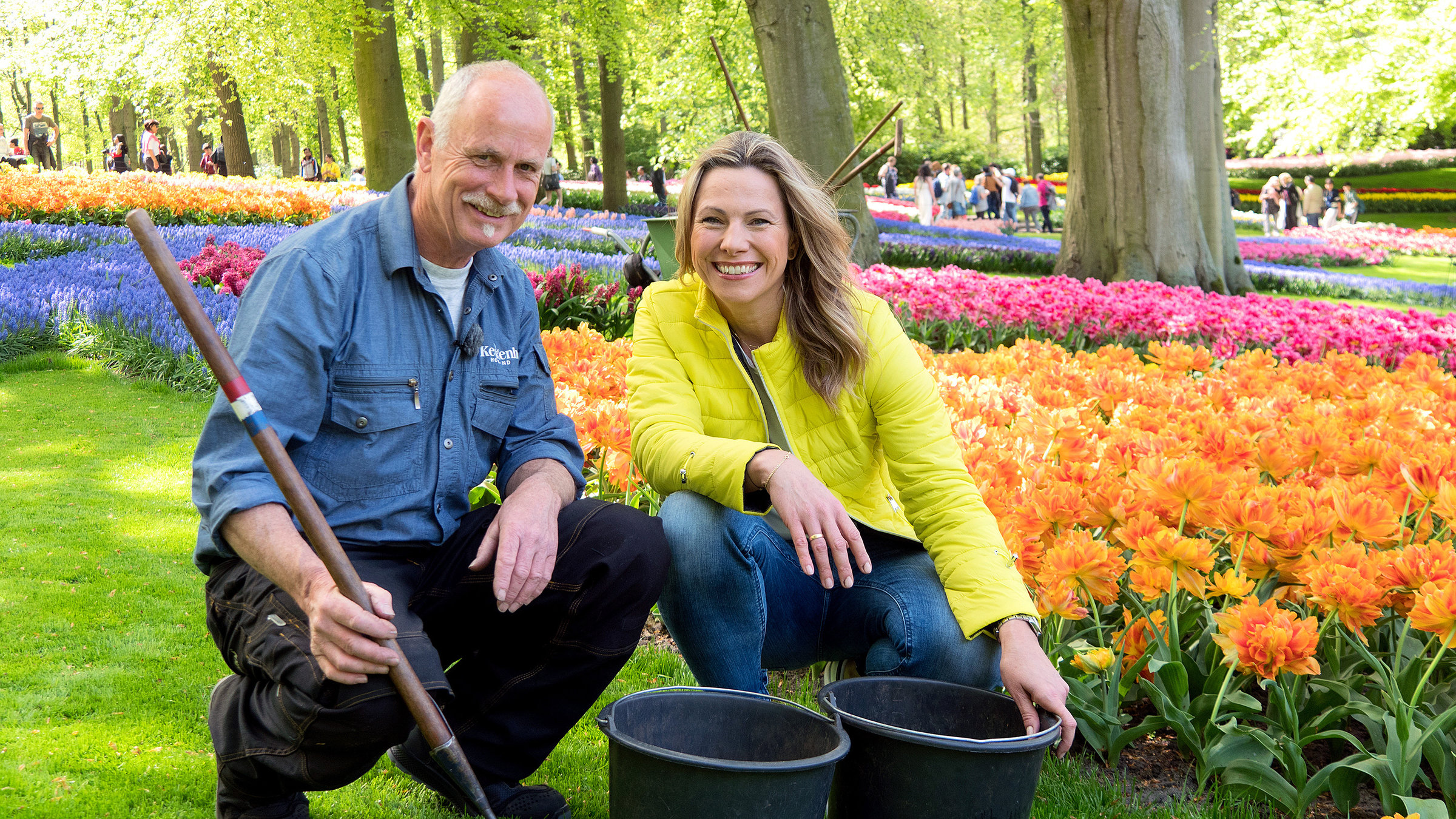 "Romantisches Holland - Zwischen Tulpenpracht und Königskrone": Moderatorin Andrea Grießmann mit Andre Beijk auf dem Keukenhof