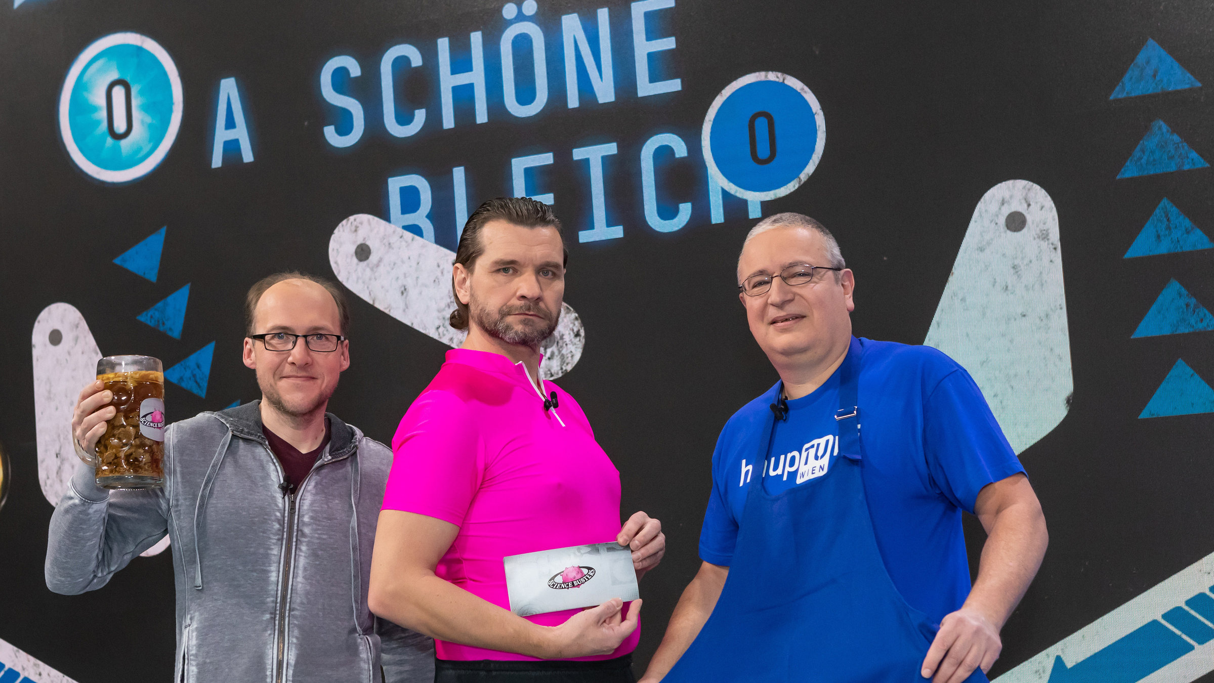 "Science Busters - Wer nichts weiß, muss alles glauben - A schöne Bleich": Dr. Florian Freistetter (Astronomie), Martin Puntigam, Associate Prof. Peter Weinberger (Chemiker).