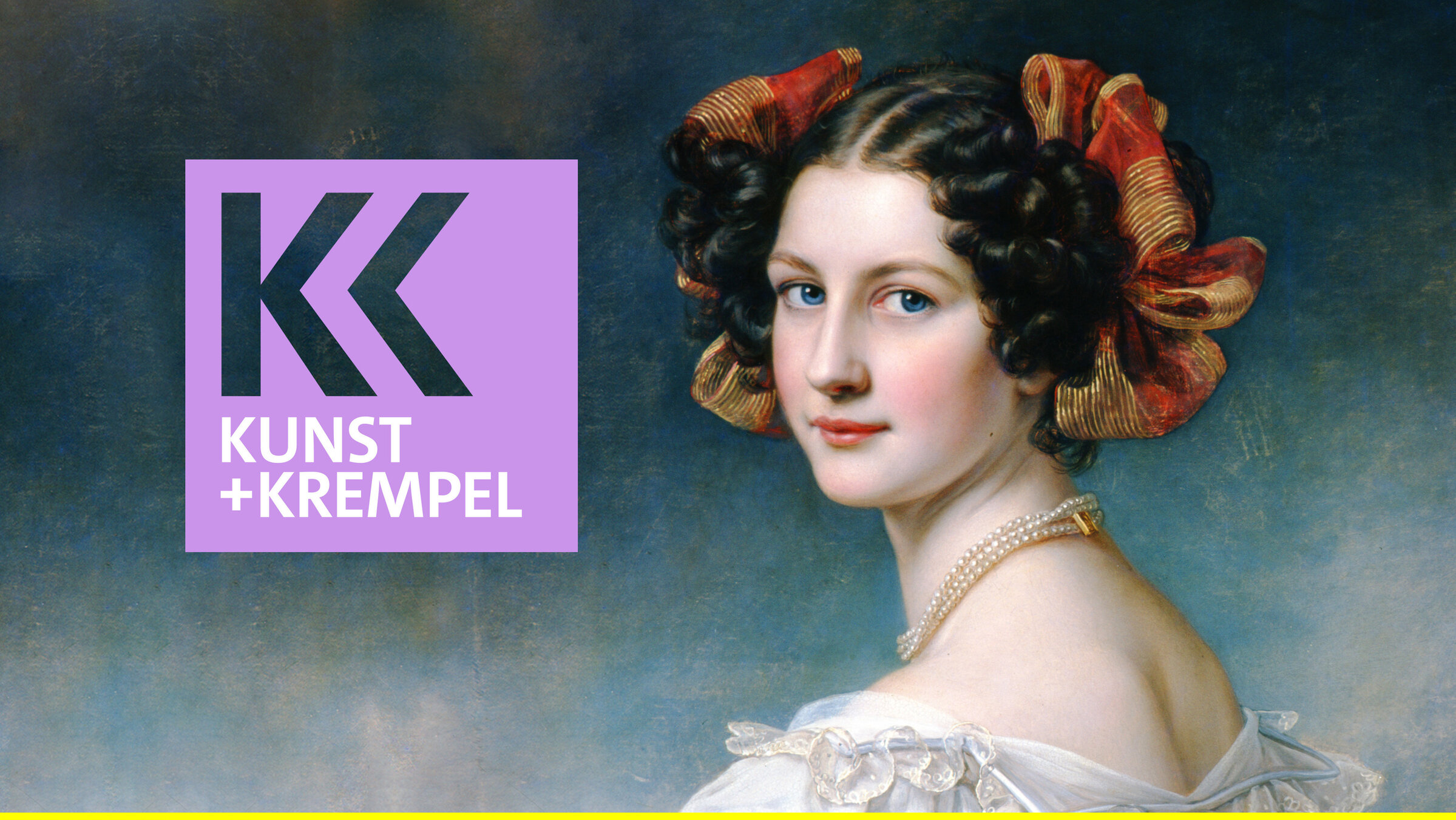 "Kunst + Krempel": Key Visual/Cover Sendereihenbild mit Typo zu "Kunst + Krempel". Motiv: Porträtgemälde, Auguste Strobl (aus der Schönheitengalerie Ludwigs I.).