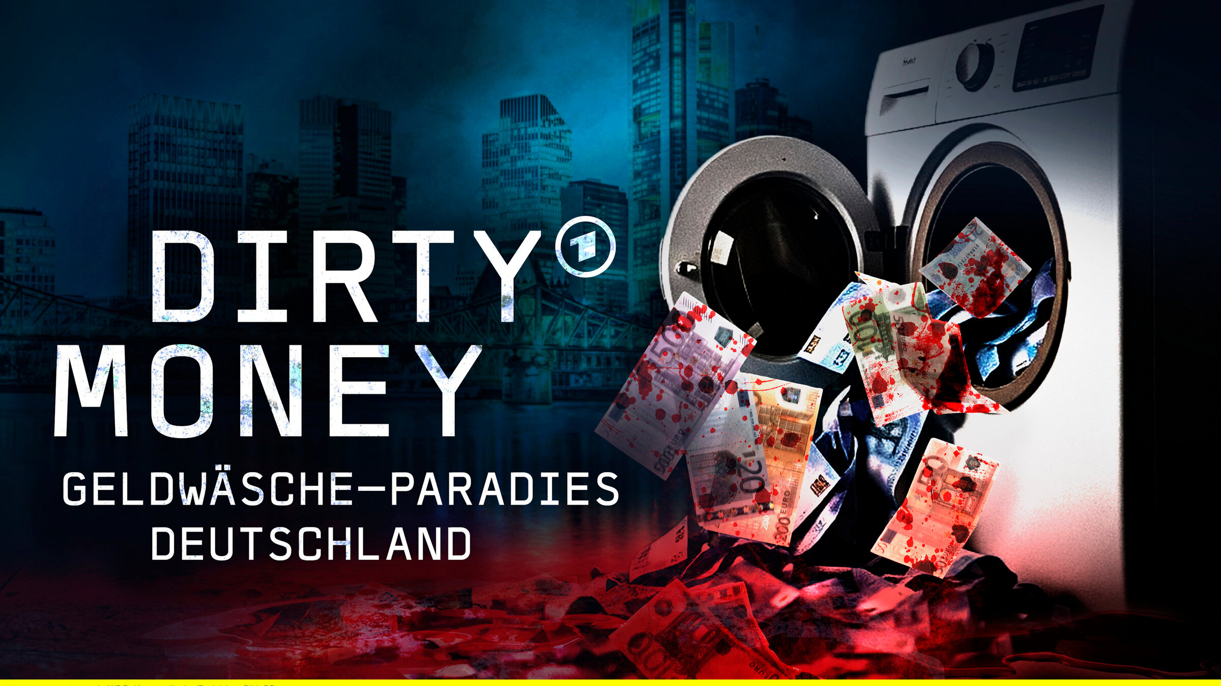 "Dirty Money - Geldwäsche Paradies Deutschland": Der Film zeigt, wie Milliarden aus Drogenhandel, Terrornetzwerken und organisierter Kriminalität täglich in den deutschen Wirtschaftskreislauf fließen. Der Film verfolgt die Spur des schmutzigen Geldes, enthüllt Tricks der Geldwäscher und gewährt exklusive Einblicke in die Arbeit von BKA, Zoll und Steuerfahndung. Eindrücklich wird klar, warum konsequente Geldwäschebekämpfung mehr ist als Finanzpolitik – sie ist eine Frage der nationalen Sicherheit. Keyvisual mit Schriftzug "Dirty Money - Geldwäsche Paradies Deutschland".