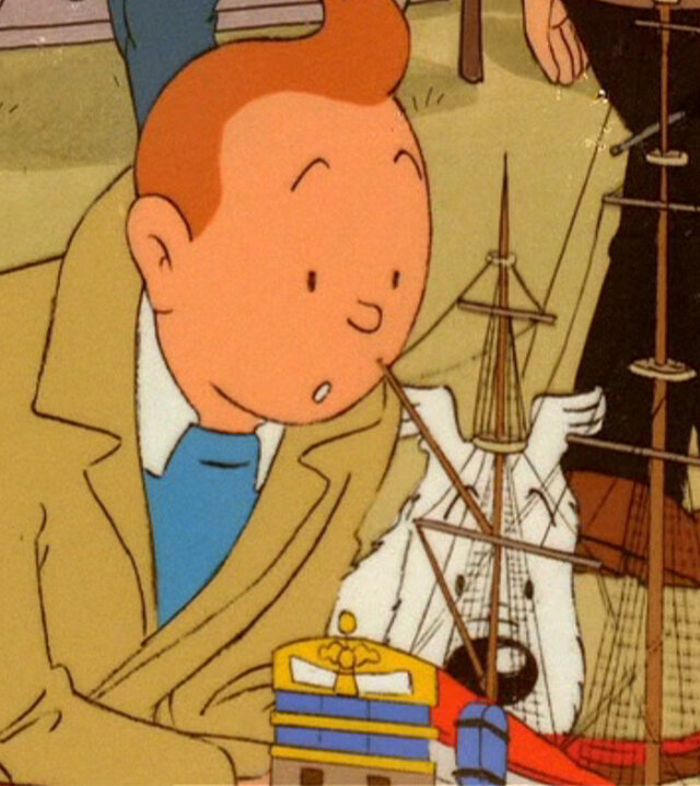 "Tim und Struppi - Das Geheimnis der "Einhorn" (1)": Fasziniert betrachten Tim und Struppi das Modellschiff.