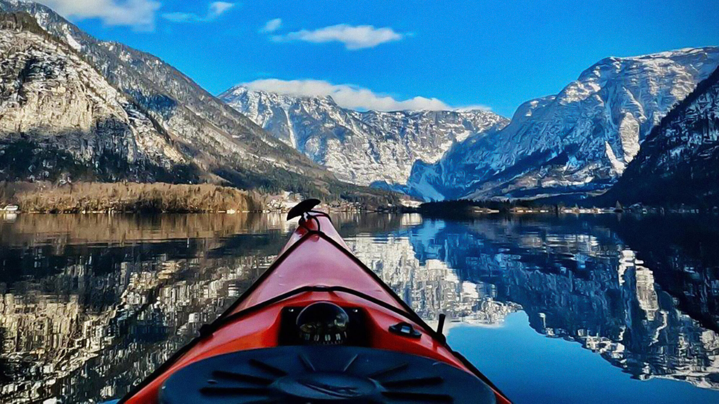 "Mit dem Kajak durch das Salzkammergut - Eine Reise in vier Jahreszeiten": So sieht der Kajakfahrer die Welt - der Hallstättersee im Winter.