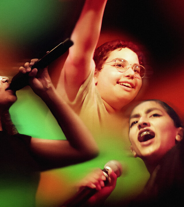 "Sisterqueens": Montage: Fotos von Rachel, Jamila und Faseeha sind in Rot- und Grüntönen nebeneinander gelegt.