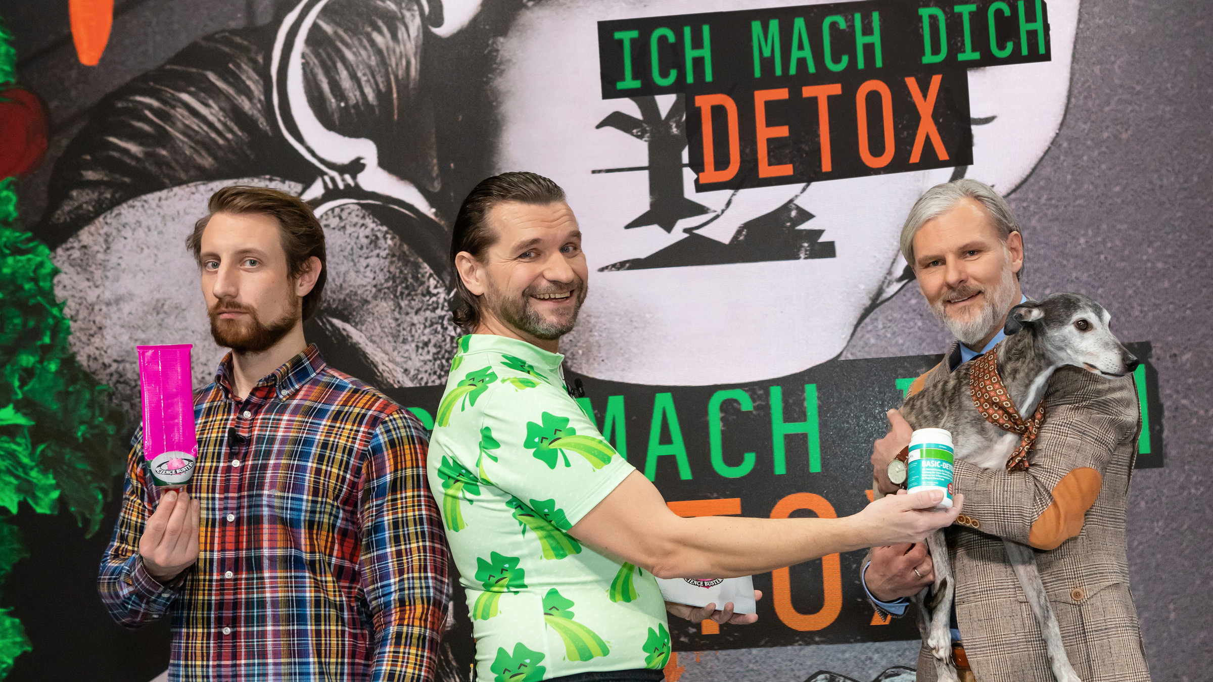 "Science Busters - Wer nichts weiß muss alles glauben - Ich mach dich Detox": Martin Moder (PHD., Molekularbiologe), Martin Puntigam, Univ.-Prof. Dr. Helmut Jungwirth (Mikrobiologe und Leiter des Geschmackslabors, Uni Graz).