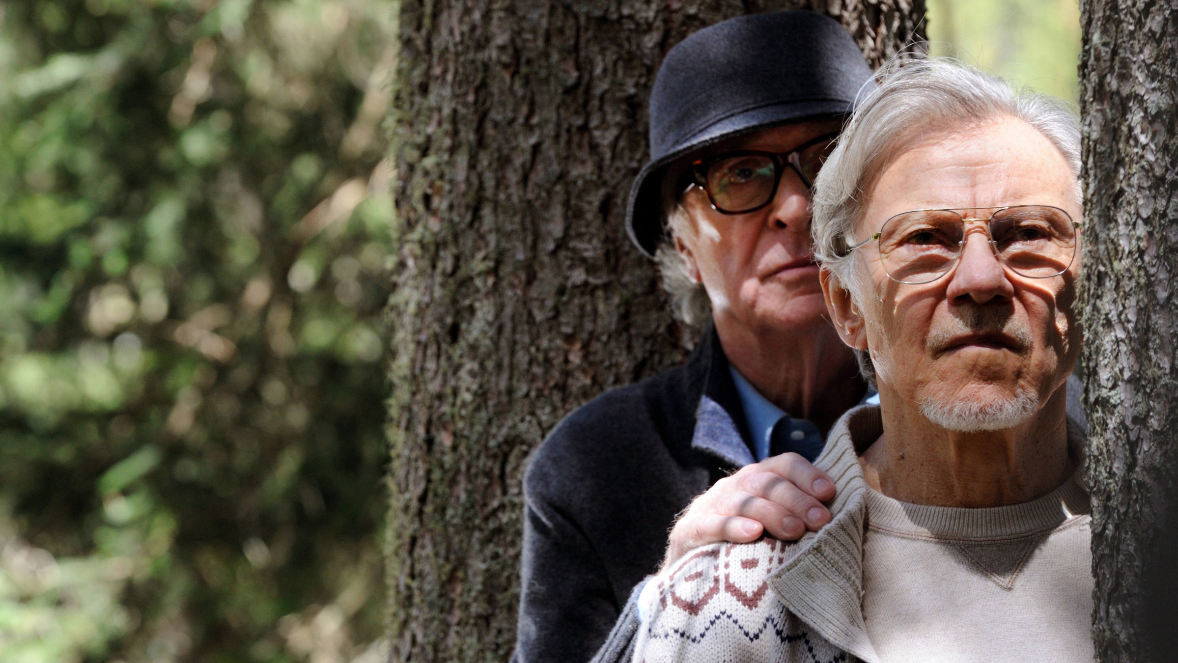 "Ewige Jugend": Fred Ballinger (Michael Caine) und sein Freund Mick Boyle (Harvey Keitel) im Wald.